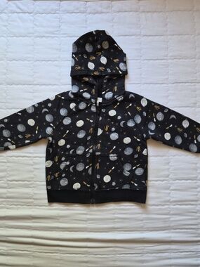 Gymboree Black Space-Print Zip Hoodie with Gray & Gold Planets